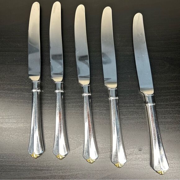Oneida Golden Juilliard Cube Set of 5 Dinner Knives Stainless Flatware - Picture 1 of 5